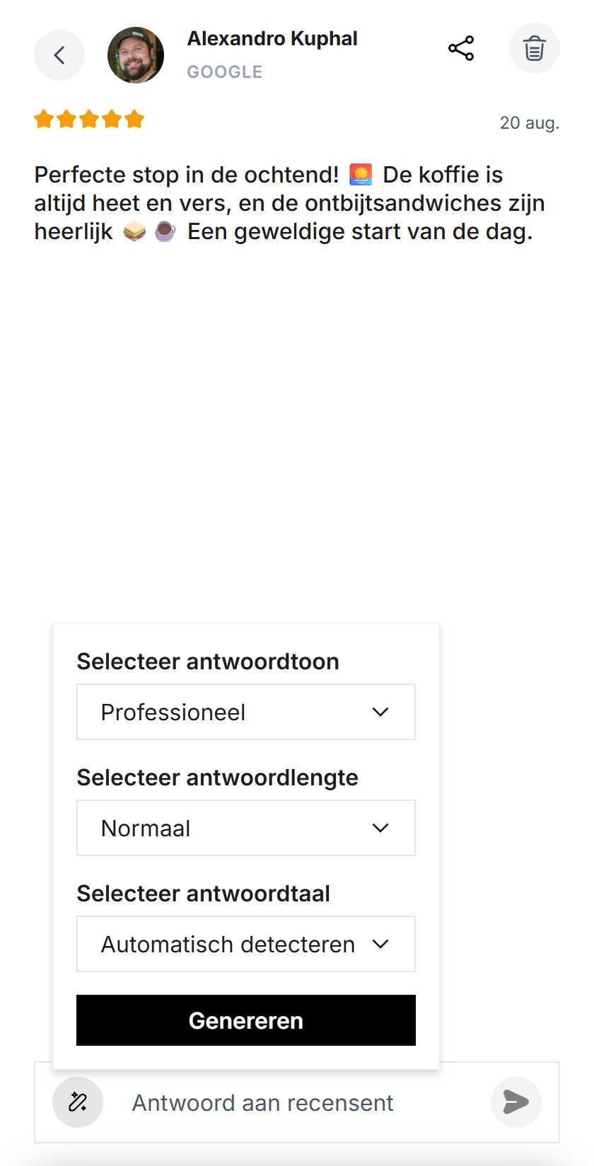 Upstar - Automatisch antwoord genereren